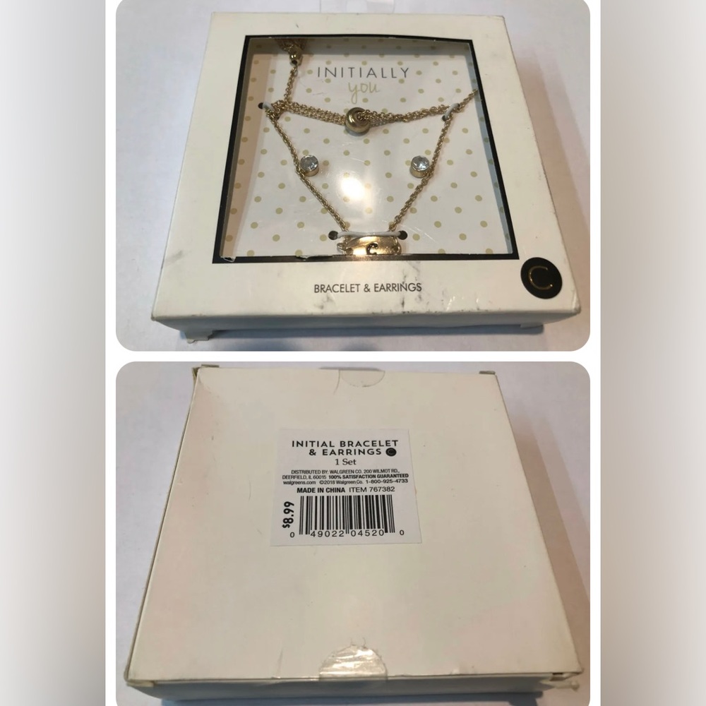 New in box! Initial bracelet and earrings set.